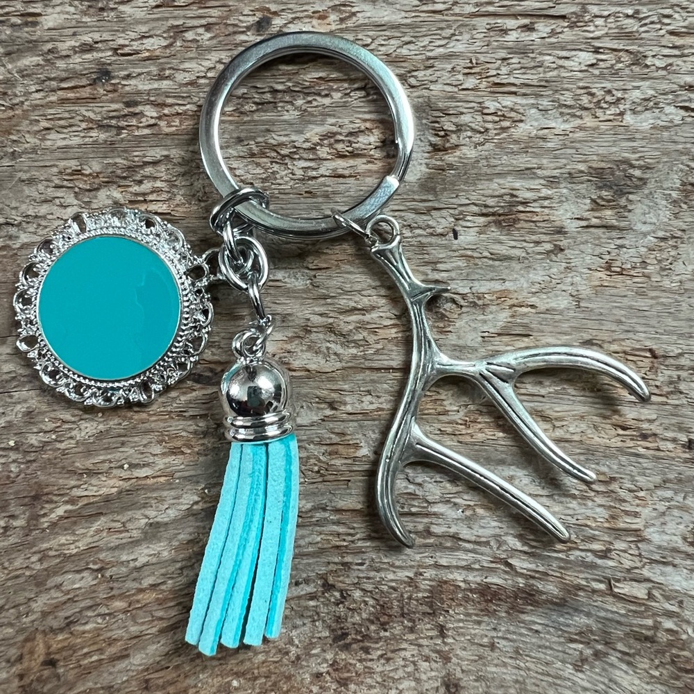 Deer keychain, monogram keychain, deer antler keychain, teal keychain